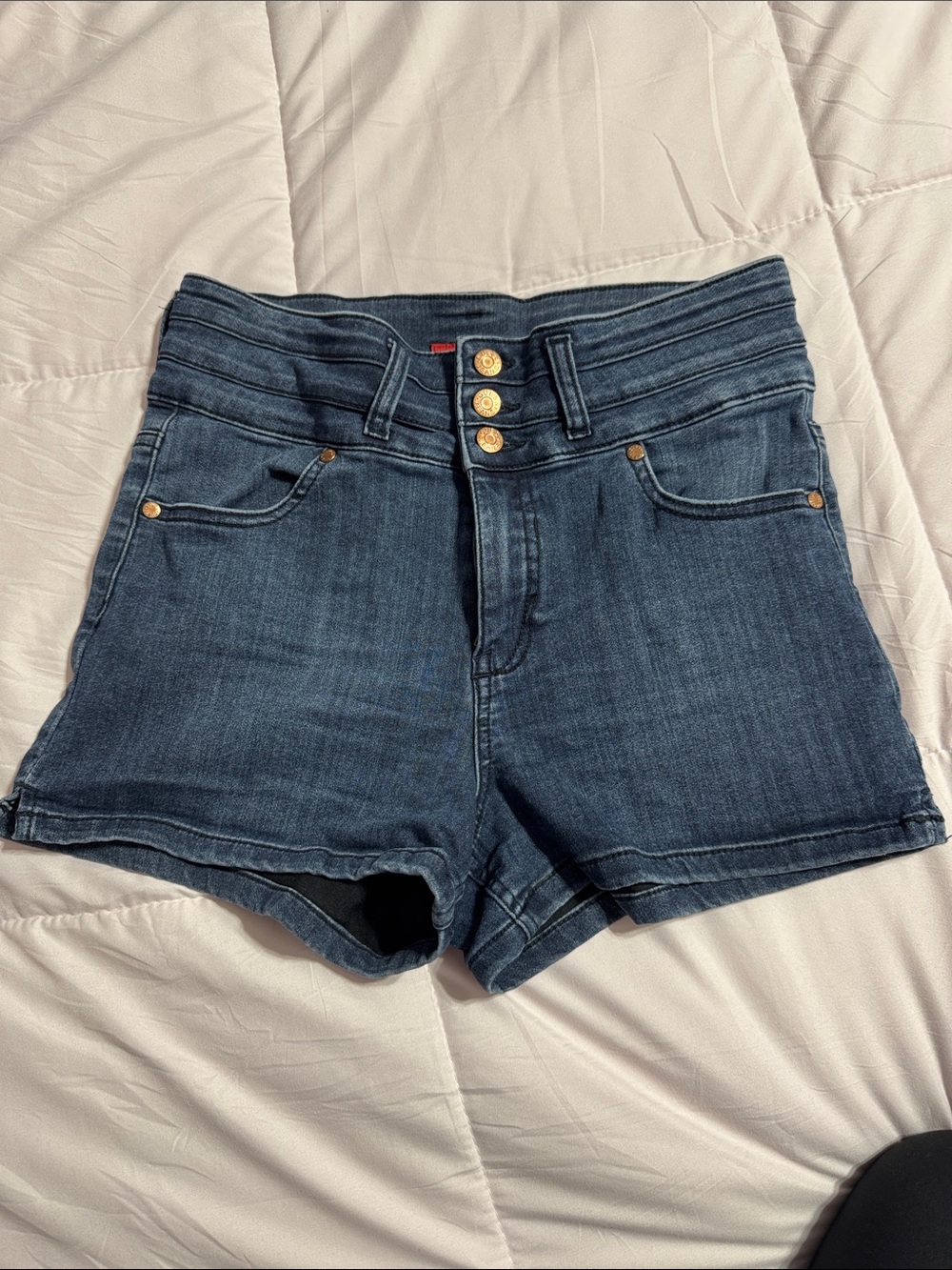 Guess Dark Blue High-Waist Triple Button Denim Shorts